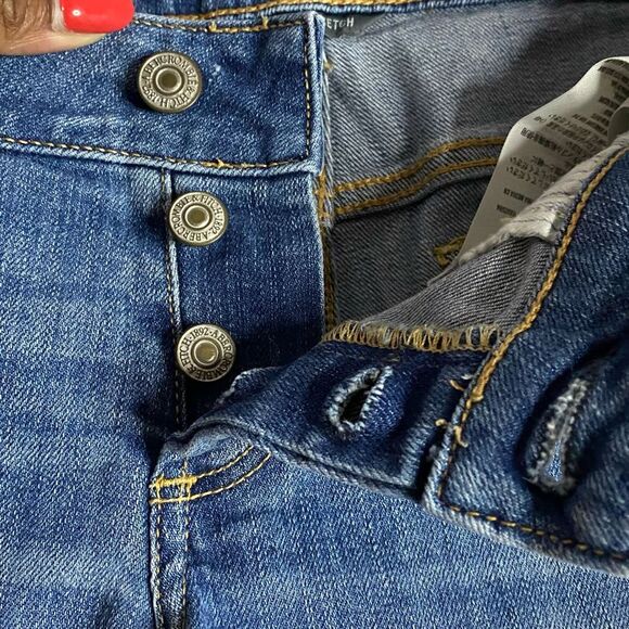 Abercrombie & Fitch Women's Medium Indigo Distressed Mini Shorts - Picture 3 of 6